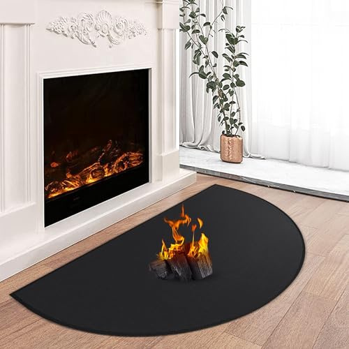 TOHONFOO Fireproof Fireplace Mat, 42 x 24 inch, Black, 1mm, Semicircular, Indoor Outdoor