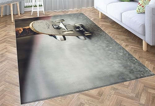 Srigzcaly Teppich Wohnzimmer, Teppiche rutschfest Waschbar in Outdoor 60 X 90 cm Sport-Skateboard-Thema Teppiche Kurzflor, Hypoallergene Flanell Teppich für Schlafzimmer Kinderzimmer
