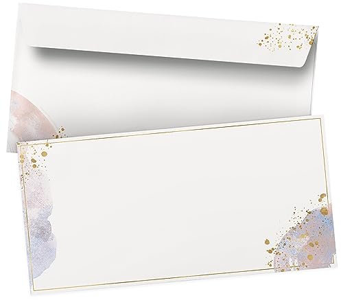 50 Briefumschläge DIN Lang | Moderne Aquarell Farben mit Goldlook - selbstklebend ohne Fenster | Brief-Umschlag mit Design-Motiv bedruckt | 90 g/m²