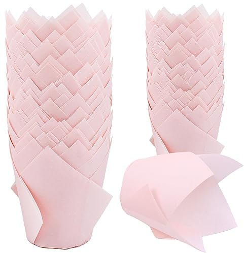 200 Stück Tulpenförmchen für Cupcakes, Muffins, fettdichte Papier-Backförmchen, Cupcake-Förmchen für Geburtstag, Hochzeit, Party, Babyparty, Catering, Restaurants (Rosa)