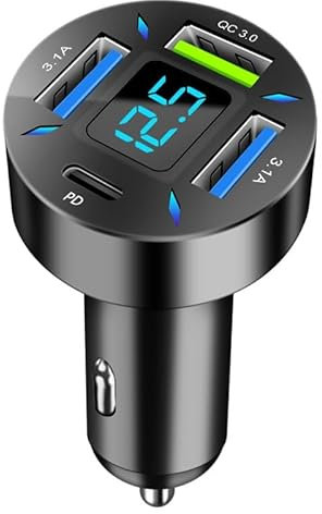 4Port USB C Car Charger, PD 20W & QC 3.0 with LED Voltmeter, 65W Fast Charger for iPhone 15 Pro Max/14 Pro Max, Samsung S23/S22, iPad Pro, Pixel