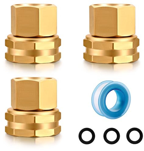 SIGURANTA Garden Hose Connector Adapter,3/4 GHT female and 1/2 NPT female Connectors, Brass Repair Fittings with Swivel, for Male Hose to Male Hose (3 Pack)