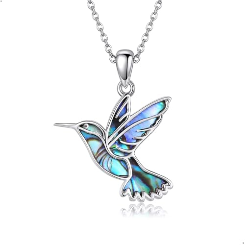 DAYLINLOVE Kolibri Kette 925 Sterling Silber Abalone Muschel Kolibri Anhänger Halskette Kolibri Schmuck Geschenke für Damen Frauen Mädchen Mama Kolibris Liebhaber
