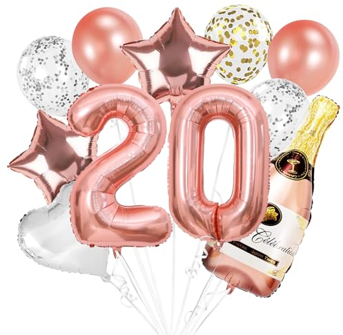 VIKY 20 Geburtstag Deko Mädchen, Rosegold Luftballons Deko 20. Geburtstag Mädchen Deko, Geburtstagsdeko 20 Mädchen Set mit 20th Ballons und Konfetti Luftballon, Party Deko 20 Geburtstage Mädchen Junge