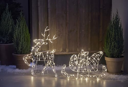 Star LED-3D Rentier 'Atja', mit Schlitten, Metallrahmen