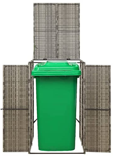 Gecheer Single Wheelie Garbage Trash Bin Storage Garbage Cover Trash Storage Shed Bin Store Outdoor Garden Patio Waste Dustbin Hider Grey 70x80x117 cm Poly Rattan