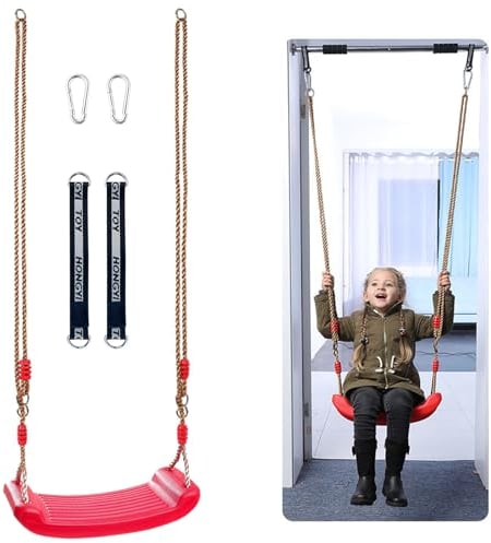 Diompirux Balançoire Enfant Exterieur et Interieur, Balançoire en Plastique de Premier Choix, siège de balançoire résistant aux intempéries, balançoire Souple PE Rouge, Hauteur Réglable, ETQQ-R01