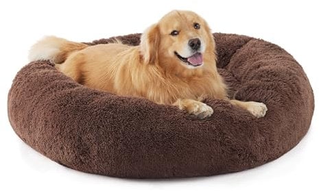 BEDSURE Hundebett waschbar Flauschiges Hundebett - Ø 115 cm Donut Hundebett für große Hunde, plüsch Hundebett rund Kuschelbett, Braun