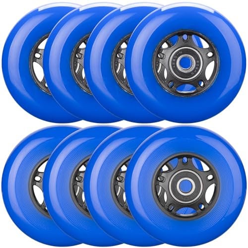 WHEELCOME Inline-Skate-Rollen für den Innen- und Außenbereich, 85a Rollhockey-Räder mit Kugellagern, ABEC-9 für Roller-Gepäckreparatur, 64 mm, 70 mm, 72 mm, 76 mm, 80 mm Durchmesser, 8 Stück (Blau, 70