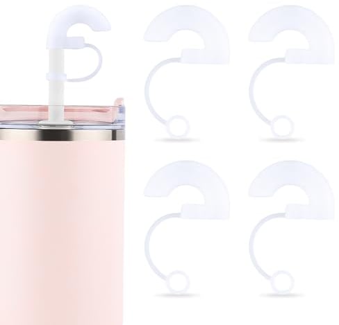 4pcs Wrinkle Resistant Straw Caps, Silicone Wrinkle Resistant Straw Toppers Reusable Silicone Straws with Caps Side Suction Design Prevents Straw Caps from Wrinkling