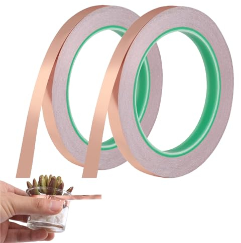 YREYBN Copper Tape, 2 Pcs, 6mm x 20m x 1cm, Bronze, Double Sided Conductive, Slug Repellent, Adhesive Tape