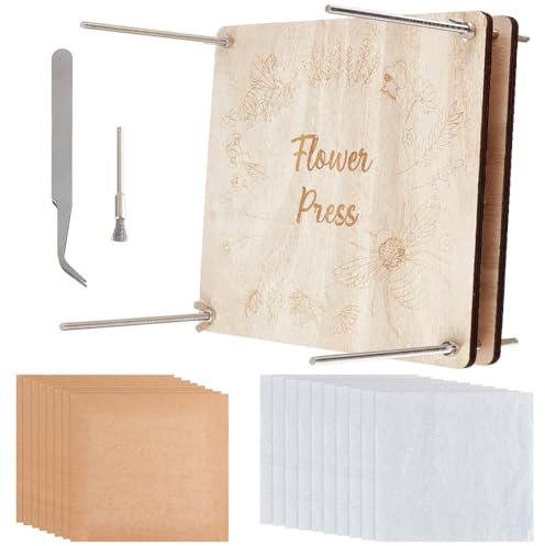OLYCRAFT Kit de prensa de flores profesional, 8 capas, 27,5 x 27,5 cm, patrón de abeja, kit de prensa de flores de madera grande, kit de preservación de flores secas DIY para adultos