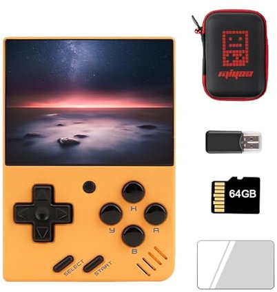 Miyoo Mini V4 Retro Handheld Game Console, 2.8 inch Classic System Retro Video Games Consoles Portable Rechargeable Hand Held 64GB with Case Yellow