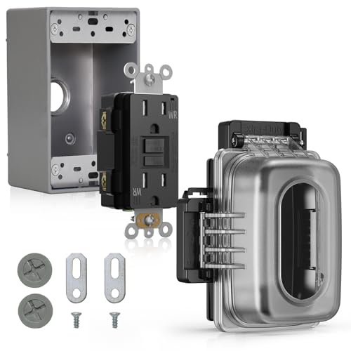 ELEGRP Outdoor GFCI Outlet with in Use Cover and Box Kit, 1 Gang, 15 Amp TRWR Self-Test GFI Receptacle, Extra Duty Metallic Electrical Outlet Box, Lockable in Use Cover, UL Listed, Black, 1 Pack
