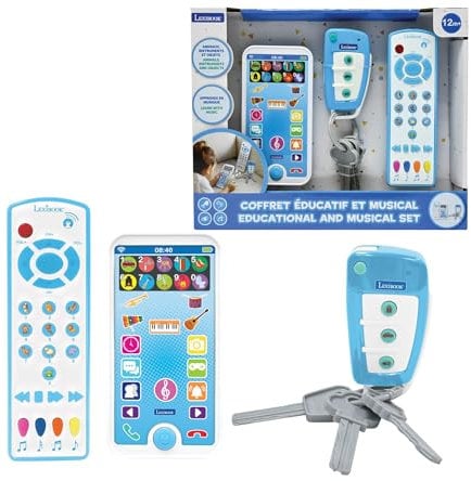 Lexibook, Lern- und Musikbox mit Telefon, Fernbedienung und Schlüsselanhänger, Imitationsspiel für Kleinkinder, Tiere, Musikinstrumente und Alltagsgegenstände entdecken, PS125