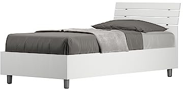 ITYHOME Bett ohne Lattenrost, 80 x 200 cm, geneigtes Kopfteil mit Lattenrost, Weiß Esche Ankel