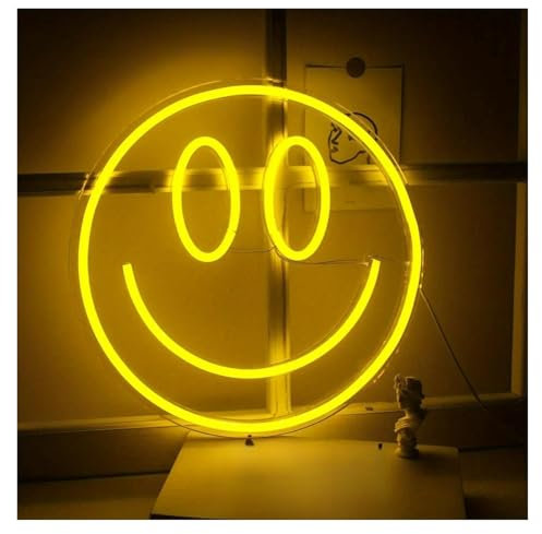 Hängende Kunst-Leuchtreklamen Smiley-Neonschild, LED-Neonlicht-Wanddekoration, Smiley-Leuchtschilder Für Schlafzimmer, Kinderzimmer, Hochzeitsfeier-Dekoration, 25,5 Cm × 25,5 Cm(Orange,Blue,Green,Silv