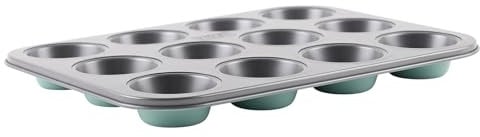 The Great British Bake Off Muffin Tray, Yorkshire Pudding Tin for Baking, 12 Cup Cupcake Tin, 3cm Deep, Official GBBO Logo, Non Stick Coated Carbon Steel, Duck Egg Blue, 35cm x 27cm x 3cm