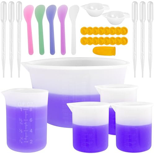ZephyrCraft 7 Pcs Silicone Measuring Cup Sets - 600ml, 250ml, 100ml & 10ml for Epoxy Resin Mixing, Kitchen Baking & Casting Molds, Reusable Silicone Tools for Resin, Rubber Powder & Crafts