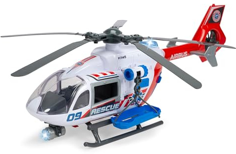Dickie Toys - Giant Helicopter Airbus H145 (54 cm) - großer Spielzeug-Hubschrauber mit Aufzieh-Propeller, Licht, Sound und Zubehör für Kinder ab 3 Jahre, inkl. Batterien