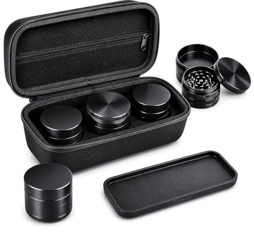 Marvero Geruchsdichte Tasche, 2 UV-Gläser, Ablage, Grind, Schwarz | Wasserabweisendes EVA-Etui mit 2 UV-Gläsern, Ablage, Netzfächern und Grind; abnehmbarer Gurt; 23 x 9 x 8,5 cm