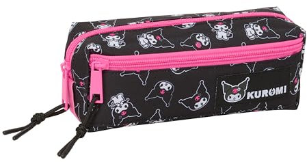 safta KUROMI - Astuccio triplo piccolo, astuccio per bambini, ideale per bambini in età scolastica, comodo e versatile, qualità e resistenza, 22 x 6 x 8,5 cm, nero/fucsia, M, Casual