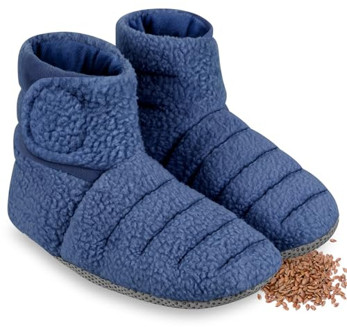 REVIX Mikrowellengeeignete Fußwärmer für Damen;Herren,Mikrowellengeeignete Stiefeletten mit Feuchter Wärmetherapie,beheizte Hausschuhe mit Verstellbarer Passform und rutschfestem Design,Marineblau S