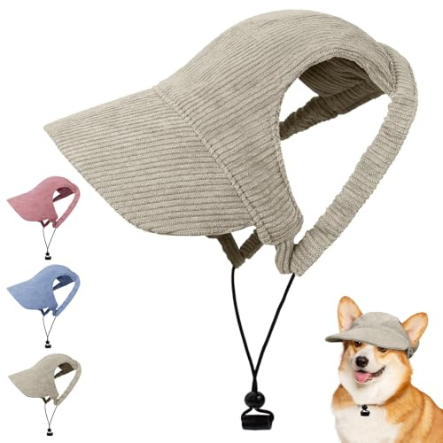 OFFCUP Hunde Baseballmütze Mütze Verstellbar Hunde-Sonnenhut mit Ohrlöchern Outdoor Hundecap Sommer Reise Hut Sonnenhüte Sonnenschutz Sport Sommer-Haustier-Visier für Welpen Katzen (Khaki, S)