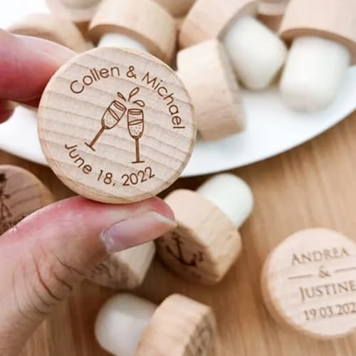 miguha Bouchon de vin personnalisé en liège for fête de Mariage, Cadeau de Remerciement en Vrac for Les invités, Bouchons de Bouteille en Bois personnalisés, Capsules de Bouteille en liège
