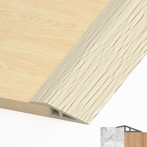 LIHIQIYA PVC Door Threshold Strip, Transition Profile, Self-Adhesive Transition Strip, Floor Height Adjustment, Cover Strip for Parquet Floors, Laminates, Thresholds (White Wood, 7 mm to 10 mm, 1 m)