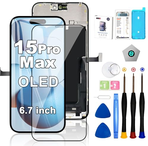 EFAITHFIX Ersatzbildschirm für iPhone 15 Pro Max, OLED [kein LCD] 17,5 cm (6,7 Zoll) Display, 3D-Touchscreen, FHD-Digitalisierer, Rahmenmontage, A2849, A3105, A3106, A3108, mit Reparaturwerkzeugen