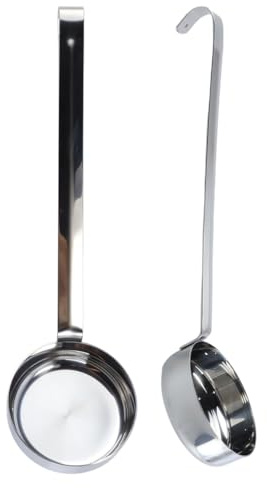 Durlo Louche doseuse pour sauce à pizza, louche à fond plat en acier inoxydable avec crochet pour pizzerias, cuisines familiales et cuisine italienne