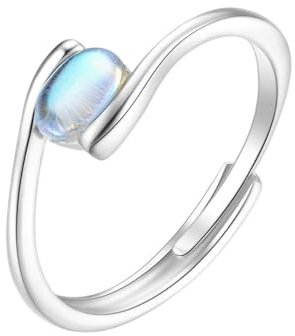 BCughia Damen Ring Gold 585 Echtgold, Damen Ringe Weißgold Oval Form Mondstein 3x5mm Hochzeit Ring Größe 62