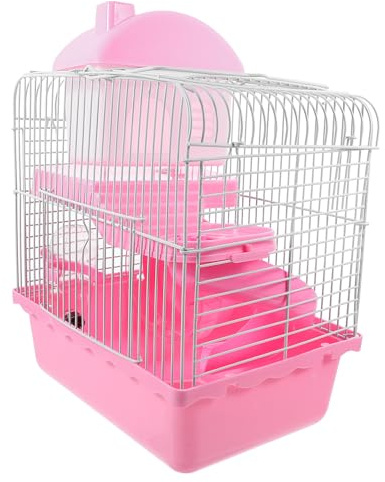 GRIRIW Chinchillakäfig Kreativer Doppelstöckiger aus Kunststoff und Draht mit Schlaf und Spielbereich in Rosa für Zwerghamster und Mäuse