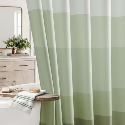 Vangao Duschvorhang 180x200 cm Badewanne, Grün Ombré Streifen mit 12 Haken | Duschvorhang Waschbar Wasserabweisend Textil Polyester Modern, Bunt Shower Curtains für Badezimmer Hotel Gardinen mit Ösen