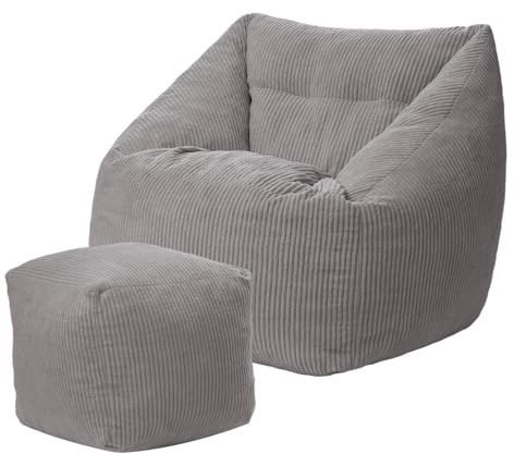 GREENSAPPIRE Bean Bag Chair with Footstool Charcoal Grey Large Bean Bags Adult Bean Bag Sofa with Filling Included Suitable for Living Room and Bedroom