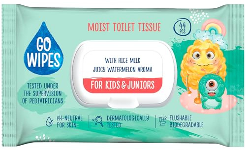 GOWIPES Feuchtes Toilettenpapier für Kinder und Jugendliche/ 44 Stück/pH-neutral/dermatologisch getestet/biologisch abbaubar/Flip-Top/natürliche Inhaltsstoffe/hypoallergen
