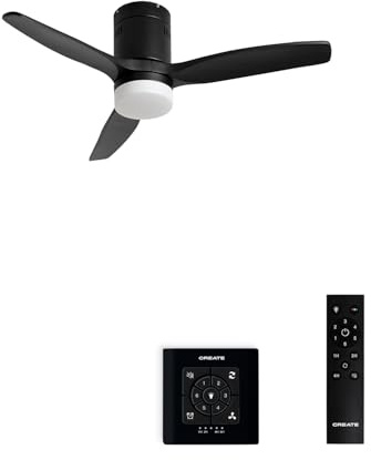 CREATE / WINDCALM NATURAL WOOD S/Deckenventilator mit Beleuchtung Schwarz mit Fernbedienung und Wandschalter / 40W, Timer, Ø112cm, 6 Geschwindigkeiten, Sommer-Winterbetrieb