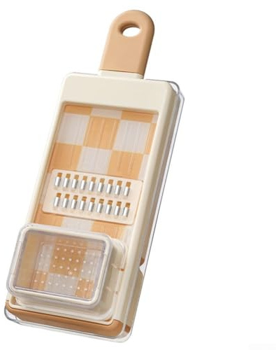 Vegetable Chopper Manual Food Chopper,4-in-1 Vegetable Chopper Mandoline Slicer,for Grating Shredding Garnishing, Built-in Finger Guard and Storage Container, Non-Slip(Beige)