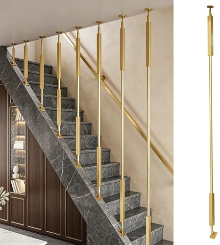 Adjustable Square Stair Baluster Posts Step to Ceiling Mount Balustrade Post Modern Stair Fence Barrier Columns Customizable Height Wrought Iron Railing Spindle for Baby & Pet Safety