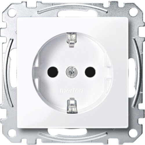 Schneider Electric Merten Schuko-Steckdose, Berührungsschutz, Schraub-Liftklemmen, System M, aktivweiss glänzend, Artikelnummer MEG2400-0325