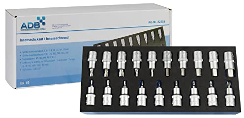 ADB Werkzeugeinlage 22203 Werkstattwagen Einlage Garnitur Innen6kant Innen6rund 1/2 Zoll 20-tlg Werkbank Werkzeug