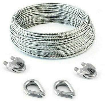 DQ-PP Stahlseil SET 2 | 8mm 6x19 weich | 20 Meter | Stahl verzinkt | 2x Kauschen 8mm | 2x Seilklemmen Bügel 8mm | Drahtseil für Rankhilfe Seil Stahl Draht Forstseil Windenseil Spannseil