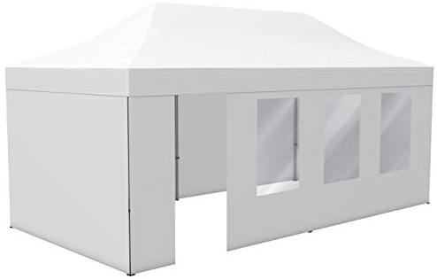 Vispronet Profi Faltpavillon Basic 3x6 m in Weiß, Stahl-Scherengitter, 4 Seitenteile - Davon 1 Wand mit Tür & Fenster (weitere Farben & Größen)