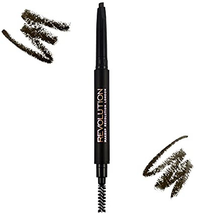 Makeup Revolution Duo Brow Definer Präzisionsaugenbrauenstift (Dark Brown)