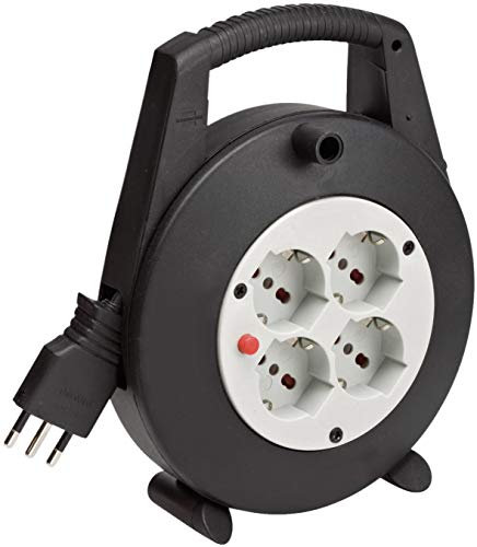 Brennenstuhl 1092205 Avvolgicavo con 4 Prese, Nero/Grigio, 5 m