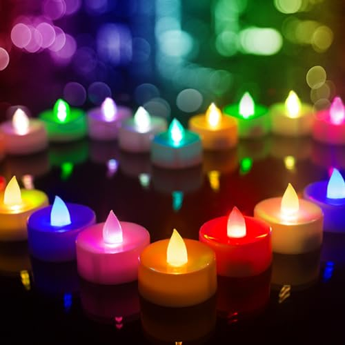 Beichi 24 Pack Color Changing LED Tea Lights Flameless Tealight Candles with Colorful Lights Battery Operated Colored Fake Candles for Weeding Party and Christmas No Flickering Light White Base