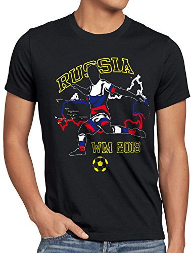 style3 WM 2018 Russland Herren T-Shirt Fußball Weltmeisterschaft Trikot Russia, Größe:L, Farbe:Schwarz