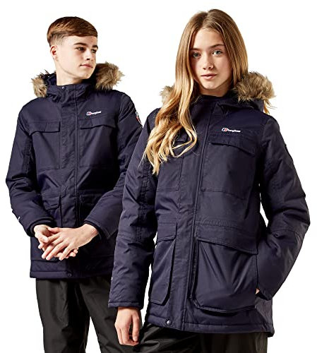 Berghaus Kids' Fourstones Parka Jacket with Adjustable Hood, Removable Faux Fur Trim, Waterproof & Insulated (UK, Age, 5 Years, 6 Years, Regular, Navy)