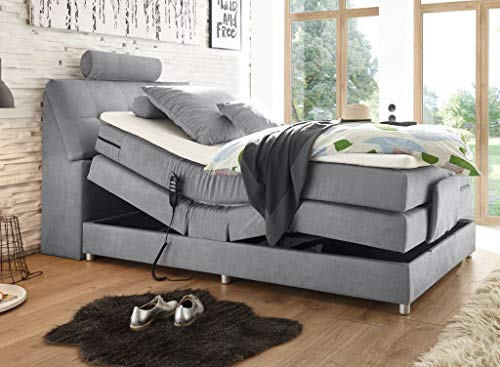 Froschkönig24 Palermo 120x200 cm Boxspringbett Bett mit Motor Hellgrau, Ausführung:Variante 4
